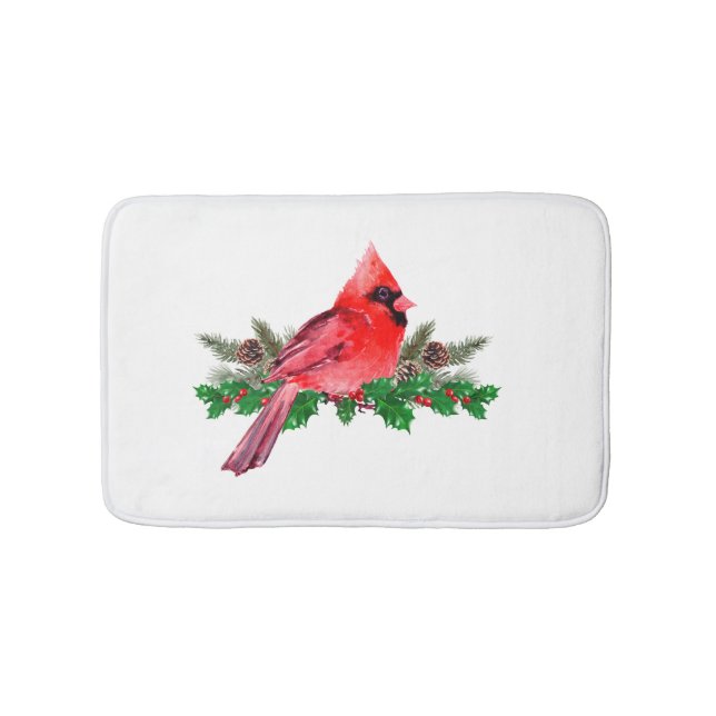 Christmas Red Bird Cardinal  Bath Mat (Front)