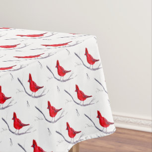 Christmas Red Bird Cardinal Winter Watercolor Tablecloth