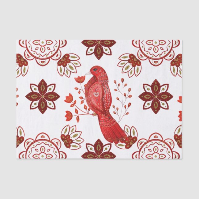 Christmas Red Bird Nordic Tissue Paper (Front)