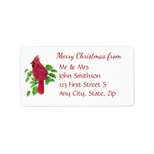 Christmas Red Bird Watercolor Cardinal Custom Label