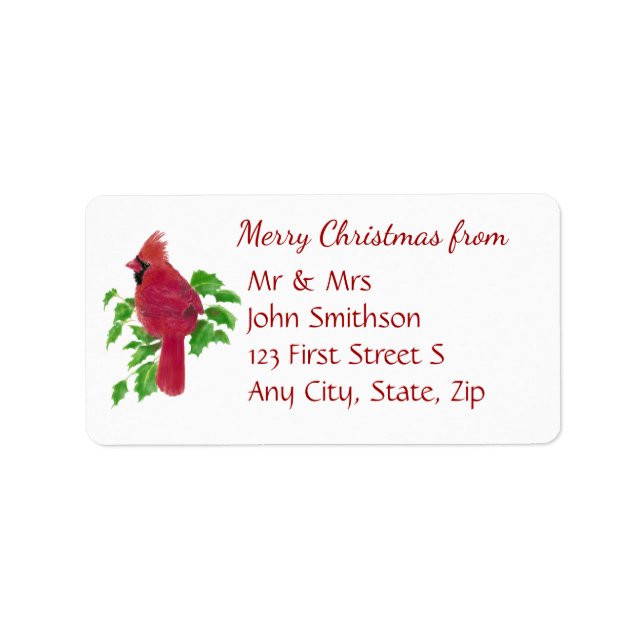 Christmas Red Bird Watercolor Cardinal Custom Label (Front)