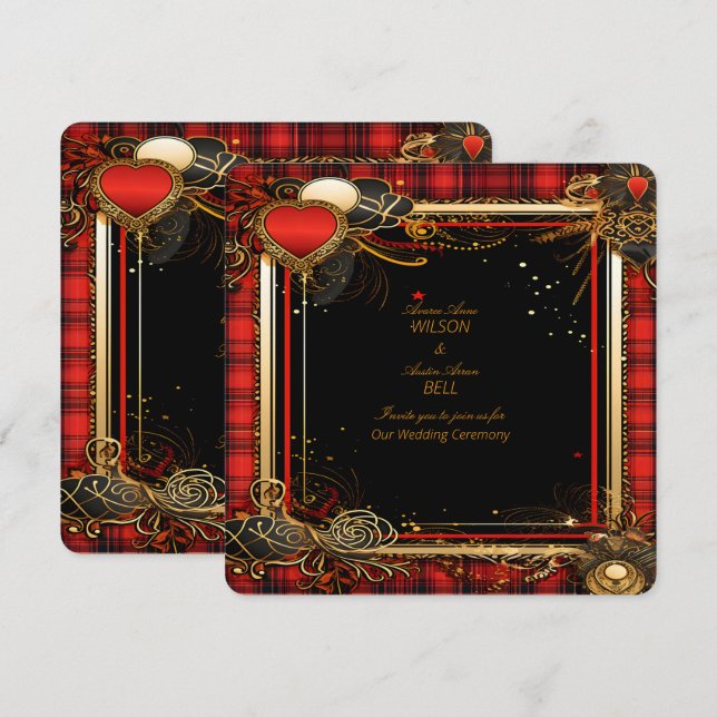 Christmas Red Black and Gold Wedding  Invitation (Front/Back)