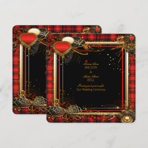 Christmas Red Black and Gold Wedding Invitation