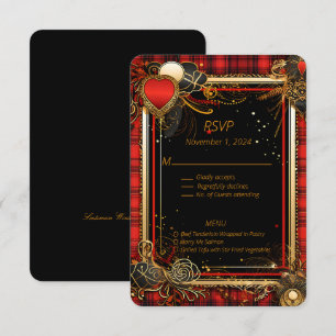 Christmas Red Black and Gold Wedding  RSVP Card