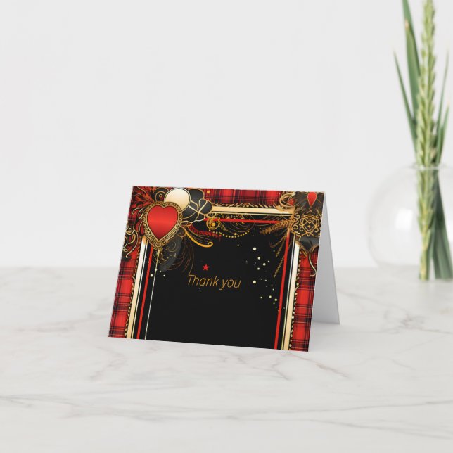 Christmas Red Black and Gold Wedding  Thank You Card (Front)
