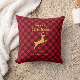 Christmas Red & Black Buffalo Plaid Deer Cushion
