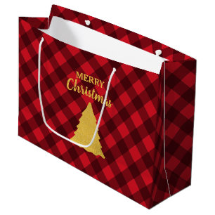Christmas Red & Black Buffalo Plaid Xmas Tree  Large Gift Bag