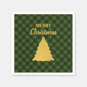 Christmas Red & Black Buffalo Plaid Xmas Tree  Napkin