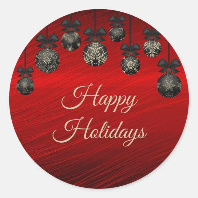 Christmas Red Black Elegant Holidays Winter Classic Round Sticker (Front)