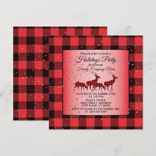 Christmas Red Black Reindeer Holidays Invitation (Front/Back)