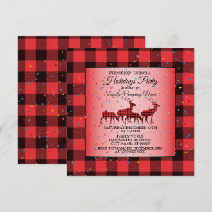 Christmas Red Black Reindeer Holidays Invitation