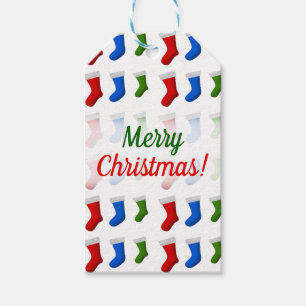 Christmas; Red, Blue and Green Christmas Stockings Gift Tags