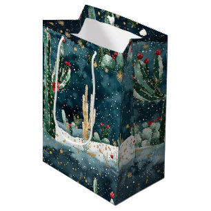Christmas Red Blue Green Cactus Floral Medium Gift Bag