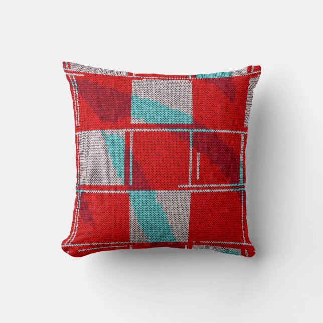 Christmas Red Blue Knit Knitting Holiday Cushion (Front)