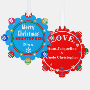 Christmas Red Blue Pink Gold Snowflakes NAME Tree Decoration Card