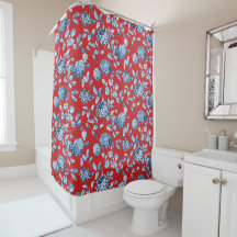 Christmas Red Blue Vintage Floral Toile