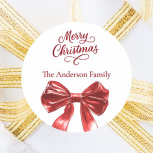 Christmas Red bow Classic Round Sticker