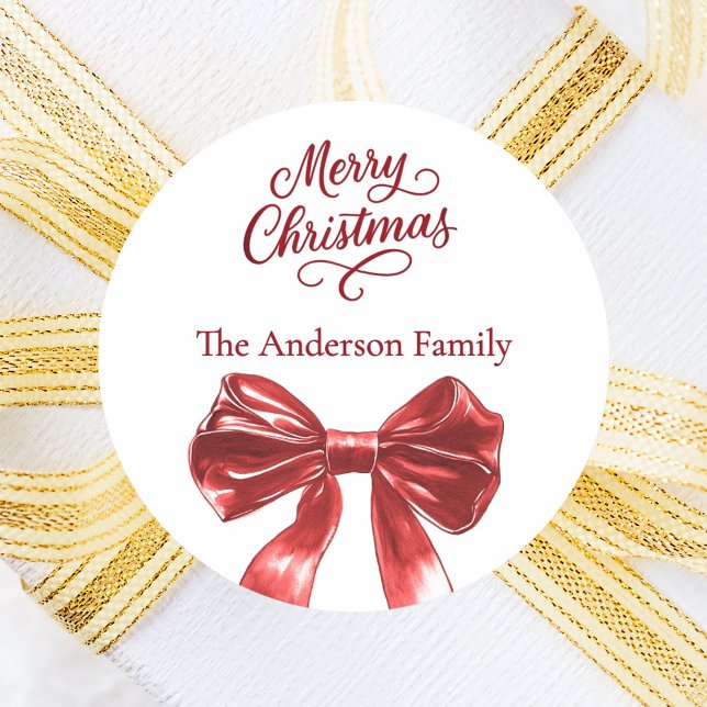 Christmas Red bow Classic Round Sticker (Creator Uploaded)