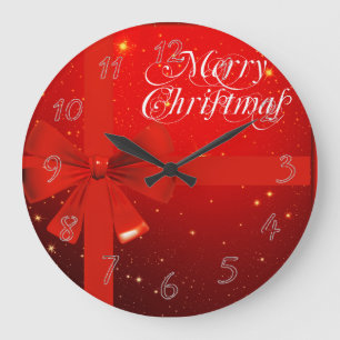 Christmas red bow large clock