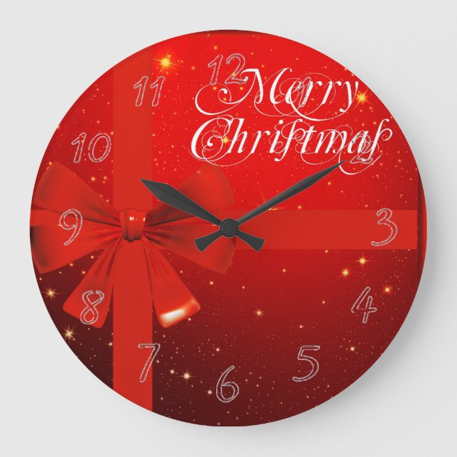 Christmas red bow large clock (Front)