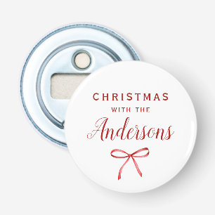 Christmas red bow monogram bottle opener