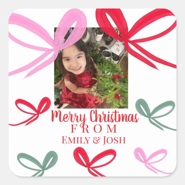 Christmas Red Bows Multicolor  Square Sticker (Front)