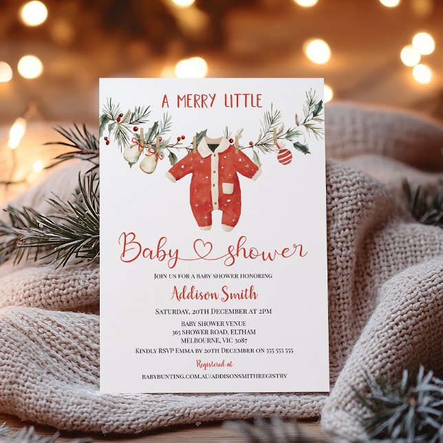 Christmas Red Boys Merry Little Baby Shower  Invitation (Merry Little Baby Shower Invitation Template Boy, Christmas Baby Shower Invitation, Christmas Baby)