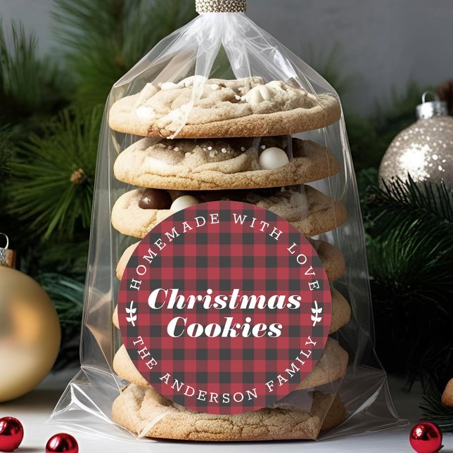 Christmas Red Buffalo Check Homemade Baking Gift Classic Round Sticker (Creator Uploaded)