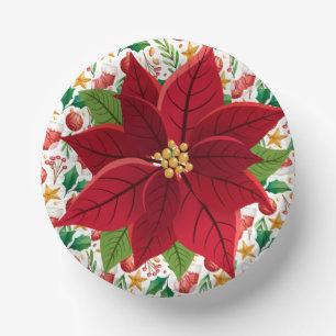 Christmas Red Bulbs, and Poinsettia Overlay Paper Plate