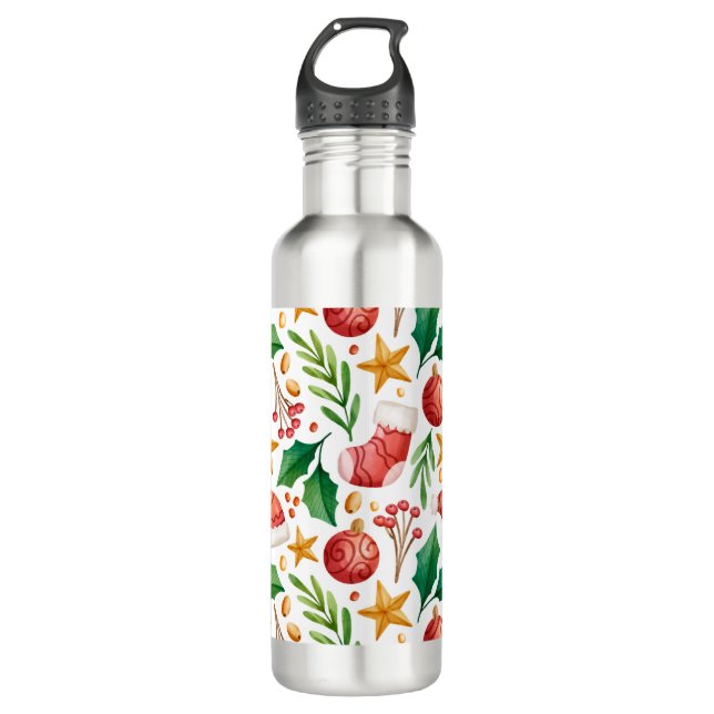 Christmas Red Bulbs, Poinsettia Parts and Nut  710 Ml Water Bottle (Front)