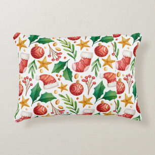 Christmas Red Bulbs, Poinsettia Parts and Nut Decorative Cushion