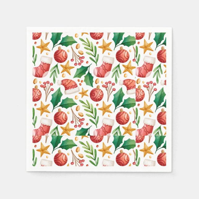 Christmas Red Bulbs, Poinsettia Parts and Nut  Napkin (Front)