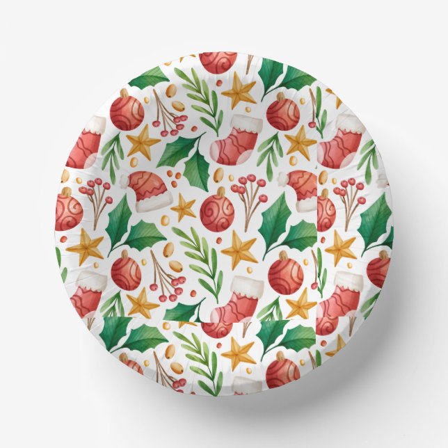 Christmas Red Bulbs, Poinsettia Parts and Nut  Paper Plate (Front)