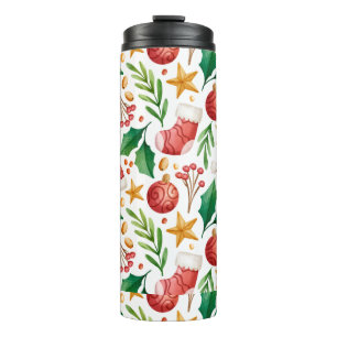 Christmas Red Bulbs, Poinsettia Parts and Nut Thermal Tumbler