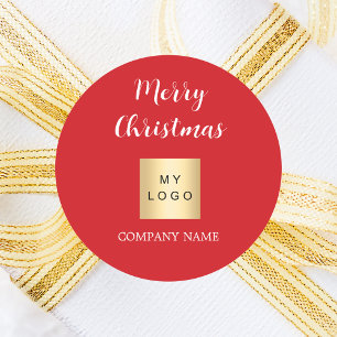 Christmas red business logo classic round sticker
