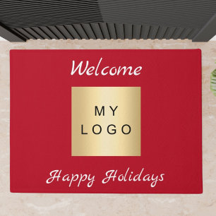 Christmas red business logo happy Holidays Doormat