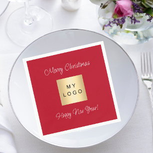 Christmas red cafe bar business logo napkin