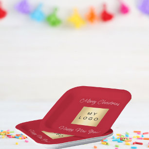 Christmas red cafe bar business logo paper plate