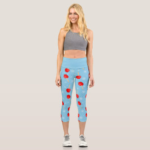christmas red candy apples blue  capri leggings