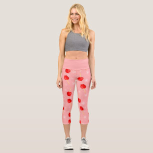 christmas red candy apples pink  capri leggings