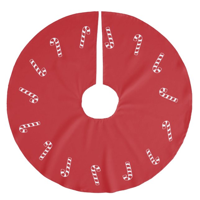 Christmas red candy cane cute modern brushed polyester tree skirt (Front)