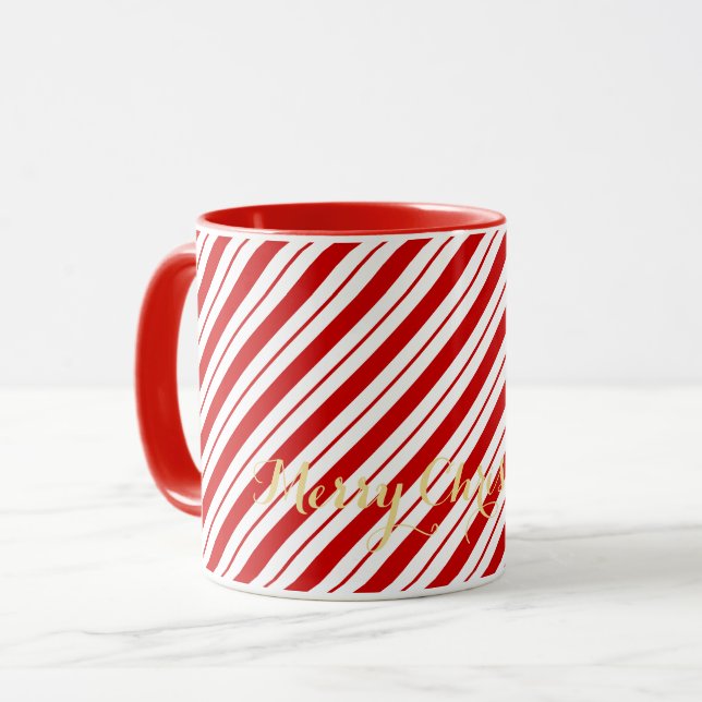 Christmas Red Candy Cane Stripes Cute Xmas Family Mug (Front Left)