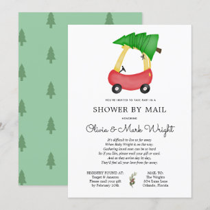 Christmas Red Car Baby Shower by Mail Invitation