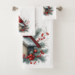 Christmas Red Cardinal  Bath Towel Set