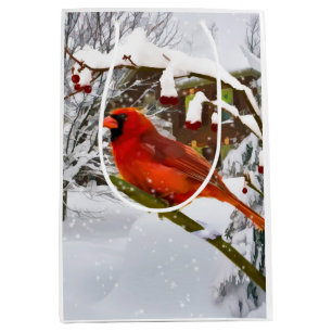 Christmas, Red Cardinal Bird and Snow Medium Gift Bag