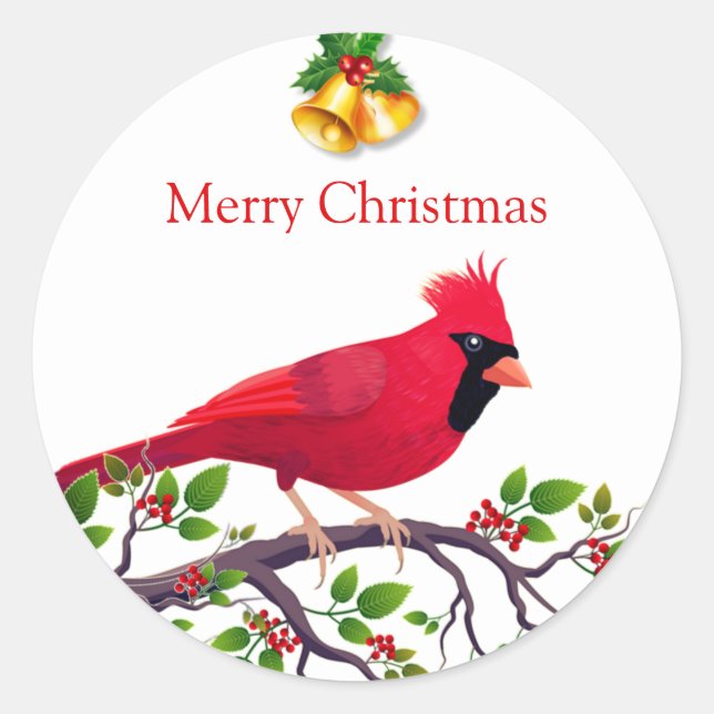 Christmas Red Cardinal Bird  Classic Round Sticker (Front)