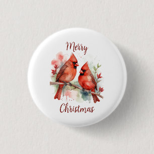 Christmas Red Cardinal Birds Holiday Art 3 Cm Round Badge
