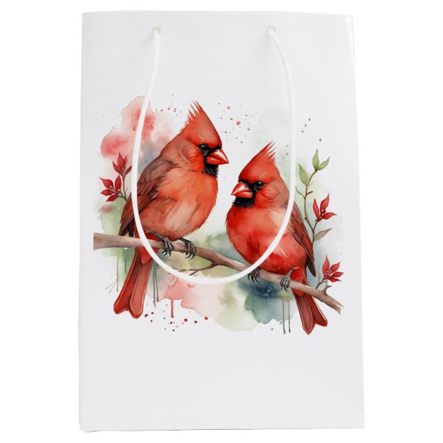 Christmas Red Cardinal Birds Holiday Art Medium Gift Bag (Front)