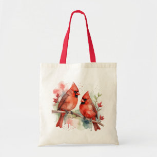Christmas Red Cardinal Birds Holiday Art Tote Bag