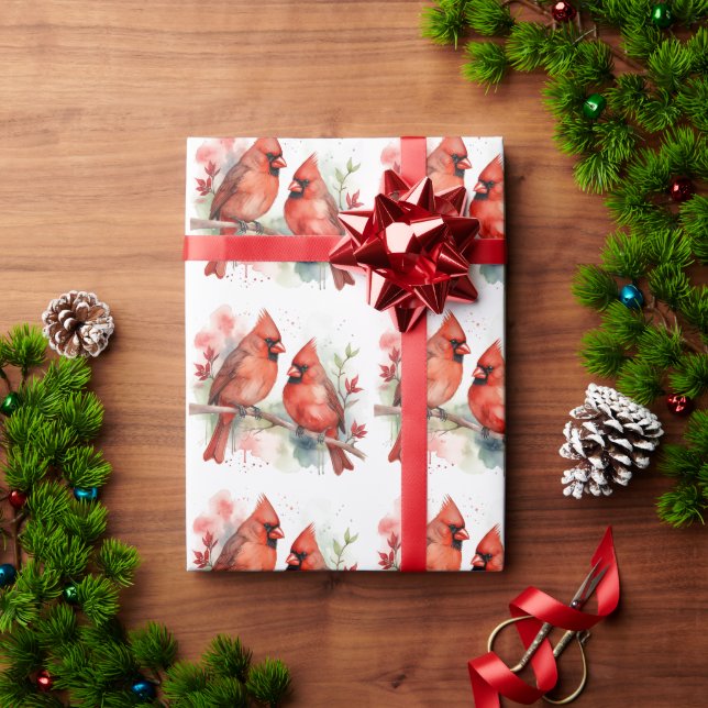 Christmas Red Cardinal Birds Holiday Art Wrapping Paper (Holiday Gift)